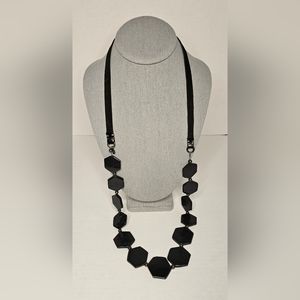 [EXPRESS] Faux Leather Black Hexagon Pendants ⭐️ Women's Necklace 38"